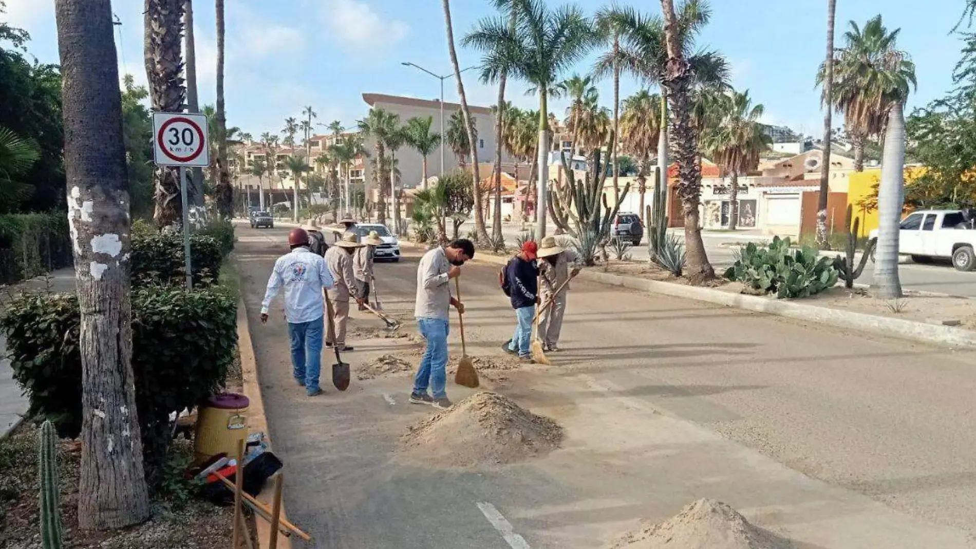 Limpieza del bulevar Antonio Mijares en San José del Cabo